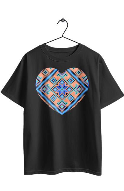 Oversized t-shirt with prints Heart embroidery. Cross stitch, embroidered shirt, embroidery, heart, i love ukraine, symbols of ukraine, traditions of ukraine, ukraine. 2070702