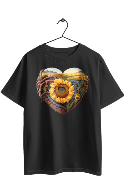 Футболка оверсайз з принтом "Символи України". Небо, поле, пшениця, символи україни, соняшник, україна. 2070702