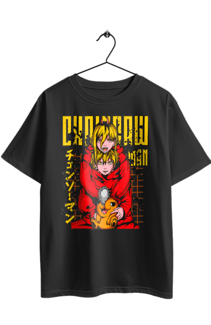 Футболка оверсайз з принтом "Людина Бензопила Пауер та Денджі". Anime, chainsaw man, denji, manga, power, аніме, денджі, людина-бензопила, манга, пауер. 2070702