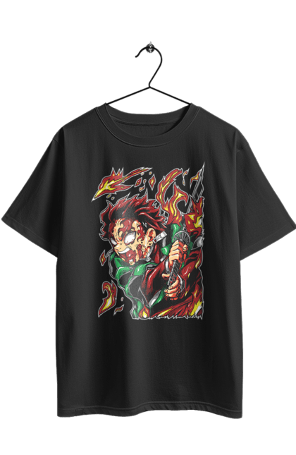 Футболка оверсайз з принтом "Винищувач Демонів Танджіро". Demon slayer, kamado tanjiro, kimetsu no yaiba, аніме, винищувач демонів, манга, танджіро, танджіро камадо. 2070702