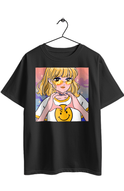Футболка оверсайз з принтом "Жовта Дівчинка". Аніме, дівчинка, смайл. 2070702