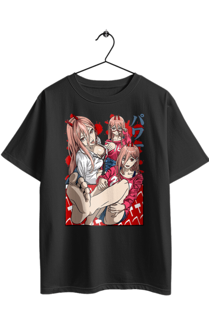 Футболка оверсайз з принтом "Людина Бензопила Пауер". Anime, chainsaw man, manga, power, аніме, демон, людина-бензопила, манга, пауер, шьонен. 2070702