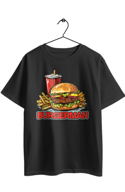 Футболка оверсайз з принтом "Burgerman". Бургер, для чоловіків, їжа, літні, макдональдс, прикольні, трендові, фаст фуд, чоловічі. 2070702