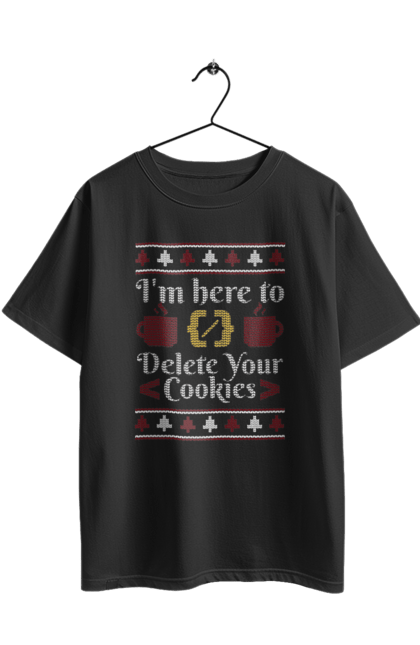 Футболка оверсайз з принтом "Я тут щоб з'їсти твої кукі". 404, ай ті, айтішник, бінарний, код, програміст, розробник, хакер. 2070702