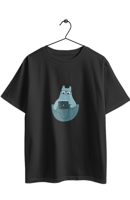 Футболка оверсайз з принтом "Кіт програміст". Angular, c, css, html, it, javascript, jquery, php, python, react, svelt, vue, айтишник, айті, гумор, код, кодувати, прогер, програміст, програмісти, ти ж, ти ж програміст, тиж програміст. 2070702