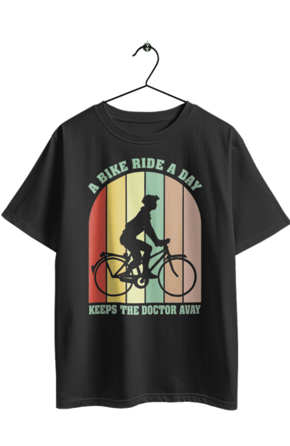 Футболка оверсайз з принтом "Поїздка на велосипеді". Велопрогулянка, велосипед, здоровий спосіб життя, зож, поїздка на велосипеді. 2070702