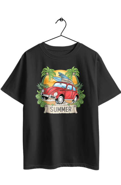 Футболка оверсайз з принтом "Літо, Машина І Пальми". Відпочинок, літо, машина, пальми. 2070702