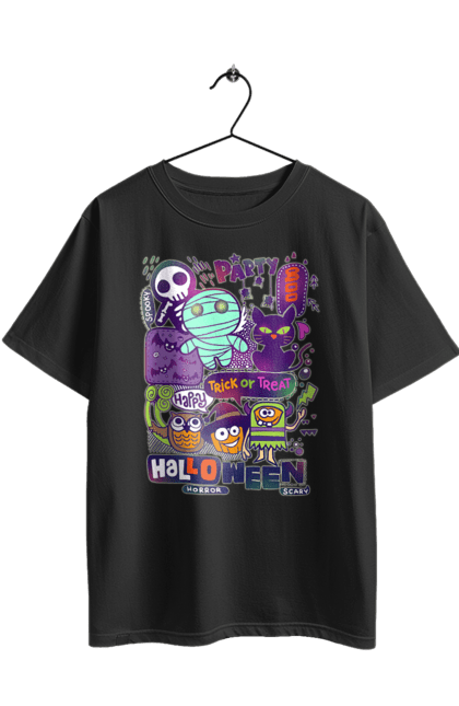 Футболка оверсайз з принтом "Хелловін Ласощі чи капощі". 31 жовтня, halloween, гелловін, жовтень, капощі, ласощі, привид, свято, скелет, хелловін. 2070702