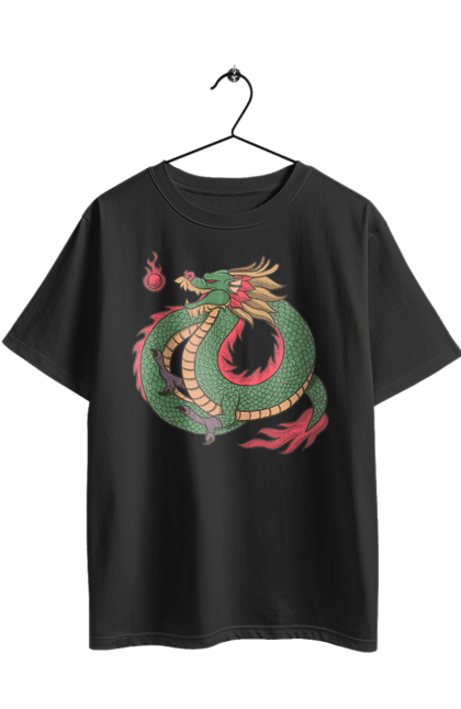 Футболка оверсайз з принтом "Дракон". Дракон, зелений дракон, китайський дракон, символ, тварина. 2070702