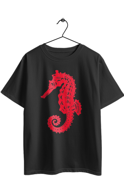 Футболка оверсайз з принтом "Морський коник". Відпочинок, квіти, літні канікули, літо, море, морський коник, морські жителі. 2070702