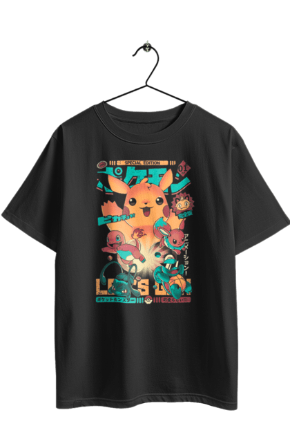Oversized t-shirt with prints Pokemon. Adventure master, adventures in youth, anime, boy eh, combat dimension, diamond and pearls, fate of rivals, galactic battles, games, pokemon, pokemon bulbasaurus, pokemon charmander, pokemon series, pokemon squirt, white and black, x and y, xy z. 2070702