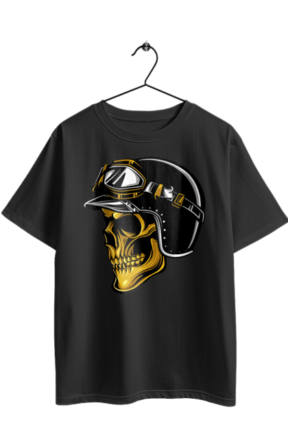 Футболка оверсайз з принтом "Череп в мотошоломі". Крутий, очі, череп, шолом. 2070702