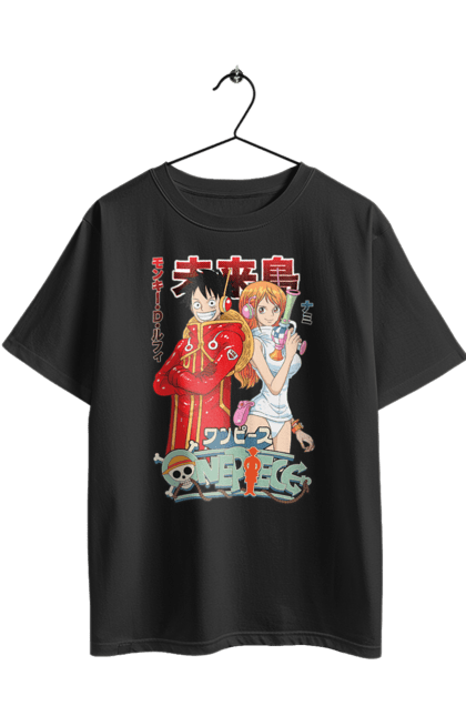 Футболка оверсайз з принтом "Ван Піс Намі та Луффі". Cat burglar, nami, one piece, аніме, ван пис, ван піс, кішка-злодійка, луффі, манга, намі. 2070702