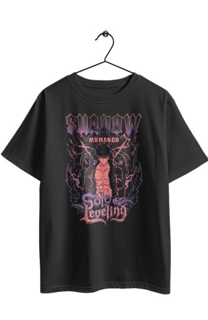 Футболка оверсайз з принтом "Тільки я візьму новий рівень". Anime, manga, solo leveling, sung jinwoo, аниме, манга, новий рівень, сонг джін. 2070702