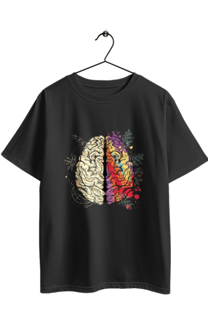 Футболка оверсайз з принтом "Творчість та логіка". Бінарний, біткоїн, біткойн, валюта, гроші, крипто, наука, програміст, программист, творчество, техно, хакер, художник, цветной. 2070702