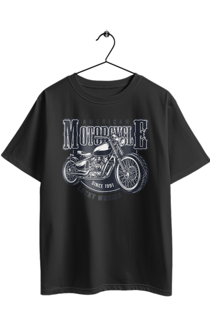 Футболка оверсайз з принтом "Крутий vintage мотоцикл". Америка, вінтаж, вінтажний, гарний, мотоцикл, мотоцикли, ретро, стильно, стильовий, чоловічий. 2070702