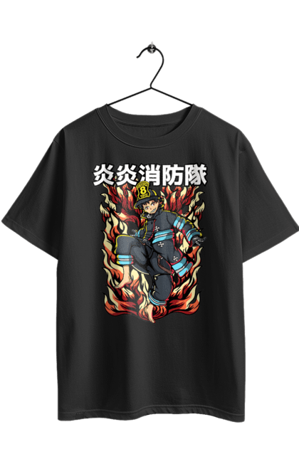 Футболка оверсайз з принтом "Палаюча пожежна бригада Шинра Кусакабе". Fire force, shinra, shinra kusakabe, палаюча пожежна бригада, шинра, шинра кусакабе. 2070702