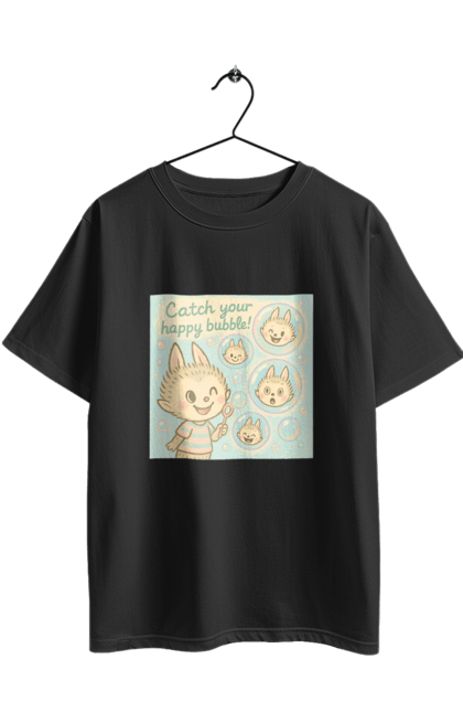 Футболка оверсайз з принтом "Лабубу". Бульбашки, грайливо, каваї, казково, лабубу, милаілюстрація, ніжнікольори, пастельнамистецтво, щасливі бульбашки. 2070702