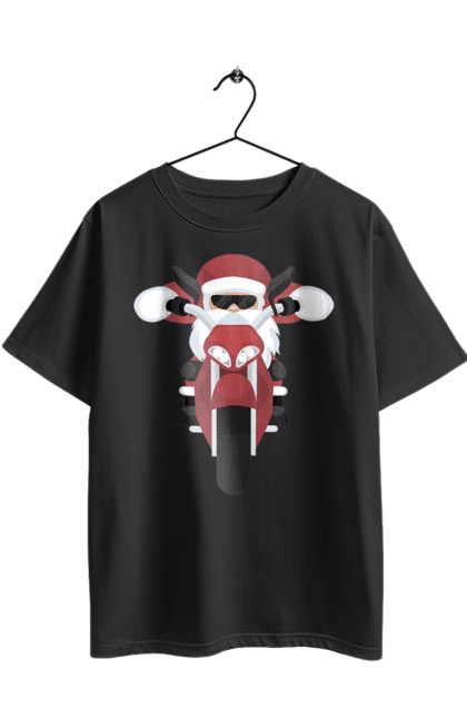 Футболка оверсайз з принтом "Санта на мотоциклі". Мотоцикл, новий рік, різдво, санта. 2070702