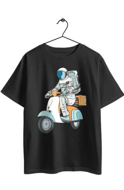 Футболка оверсайз з принтом "Космонавт на мотоциклі". Космонавт, космос, мотоцикл. 2070702