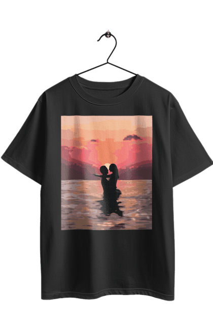 Футболка оверсайз з принтом "Секс у заході сонця". Захід сонця, природа та любов, секс на морі, секс та природа. 2070702
