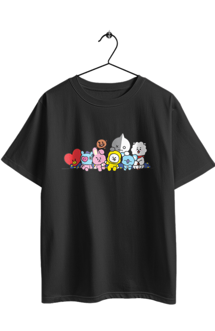 Футболка оверсайз з принтом "BTS & BT21". Bt21, bts, k pop, line, бт21, бтс, іграшка, к-поп, лайн, персонажі. 2070702