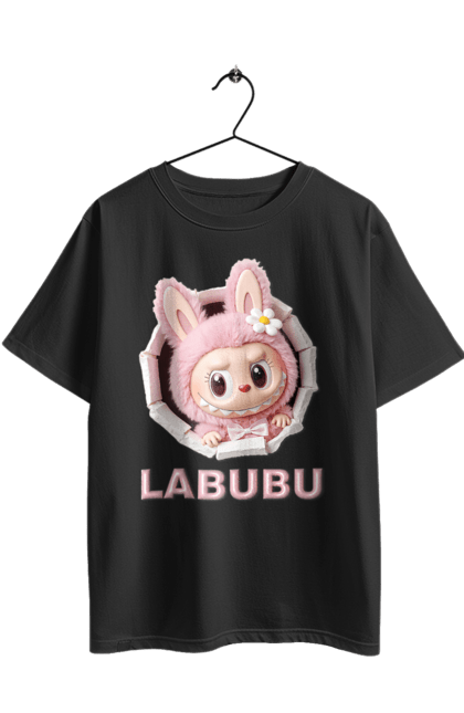 Футболка оверсайз з принтом "Лабубу". Іграшка лабубу, лабубу, лабубу кока кола, мерч лабубу, мила, рожева лабубу, смішна лабубу. 2070702