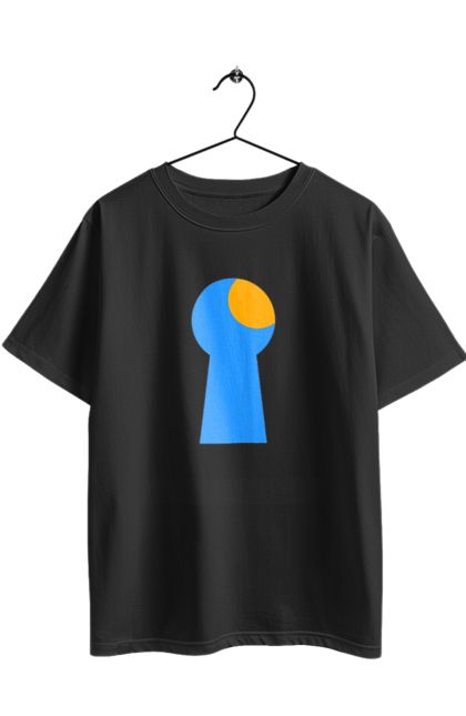 Футболка оверсайз з принтом "Замочная скважина". Відчини двері, двері, замок, ключ, свердловина, світло крізь, цікавість, щілина. 2070702