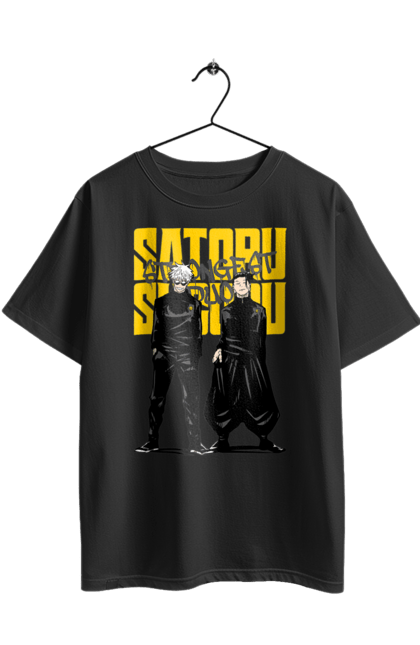 Oversized t-shirt with prints Jujutsu Kaisen Gojo and Geto. Anime, dark fantasy, geto, gojo, jujutsu kaisen, magic battle, manga, mystic, suguru geto. 2070702