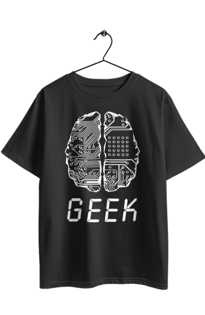 Футболка оверсайз з принтом "Гик Мозок". Айті, айтішник, гик, знання, інженер, кібер, кібернетика, кіборг, код, комп, комп’ютерник, кристал, мікросхема, мозок, програміст, професіонал, професссія, розробник, розум, чіп. 2070702