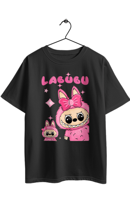 Футболка оверсайз з принтом "Лабубу". Іграшка лабубу, лабубу, лабубу кока кола, мерч лабубу, мила, рожева лабубу, смішна лабубу. 2070702