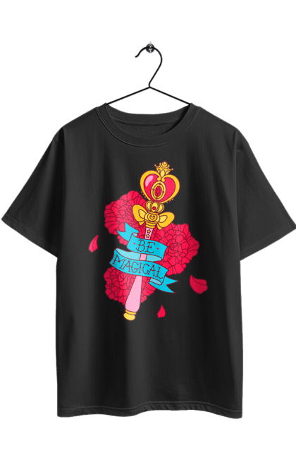Oversized t-shirt with prints Be Magical. Anime, charm, flowers, magic, rose flower, sailor moon, tv series, wand. 2070702