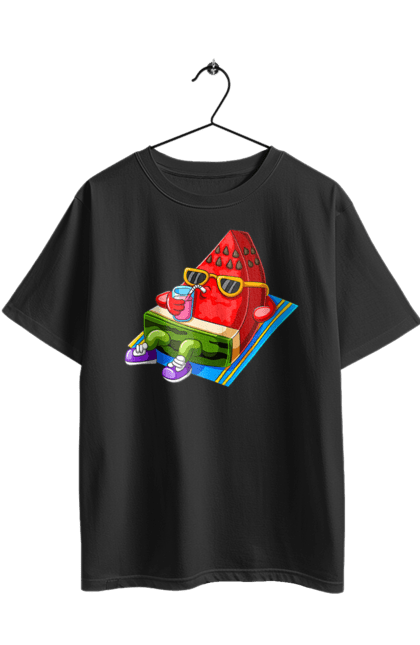 Футболка оверсайз з принтом "Кавун П'є Коктейль". Кавун, коктейль, літо. 2070702