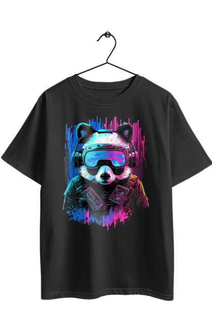 Футболка оверсайз з принтом "Панда в VR шолом". Віртуальна реальність, гік, панда, персонаж, шолом. 2070702