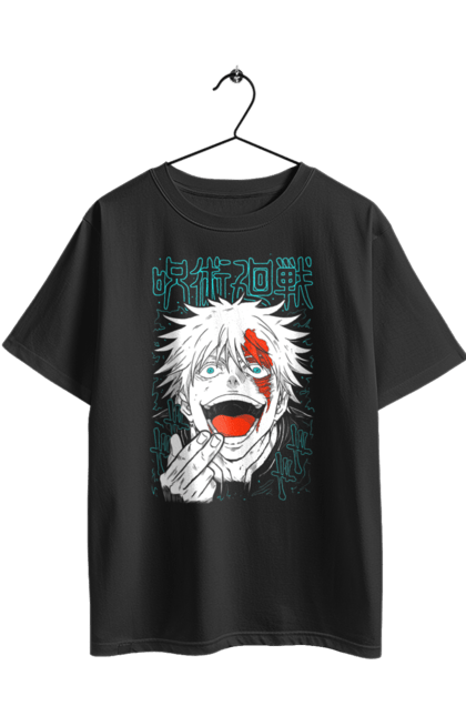 Футболка оверсайз з принтом "Магічна битва Годжо". Anime, gojo, jujutsu kaisen, manga, аніме, годжо, магічна битва, манга, містика, темне фентезі. 2070702