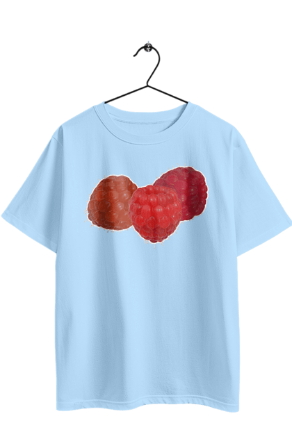 Oversized t-shirt with prints Raspberry. Berry, delicacy, diet, fetus, food, raspberries, red, ripe, summer, tasty, vegan, vegetarian. 2070702