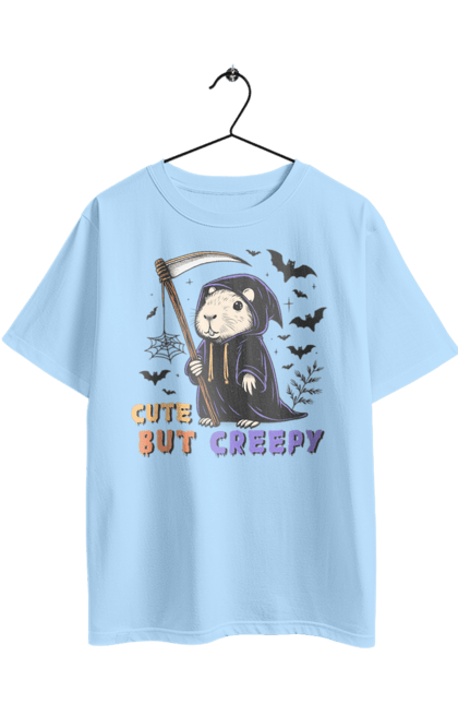 Футболка оверсайз з принтом "Капібара". Capybara, halloween, водосвинка, гарбуз, гризун, капібара, свято, тварина, хелловін. 2070702