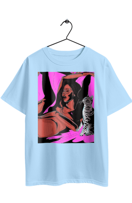 Футболка оверсайз з принтом "Дівчина Отримує Задоволення". Гола, задоволення, кішка, пристрасть. 2070702