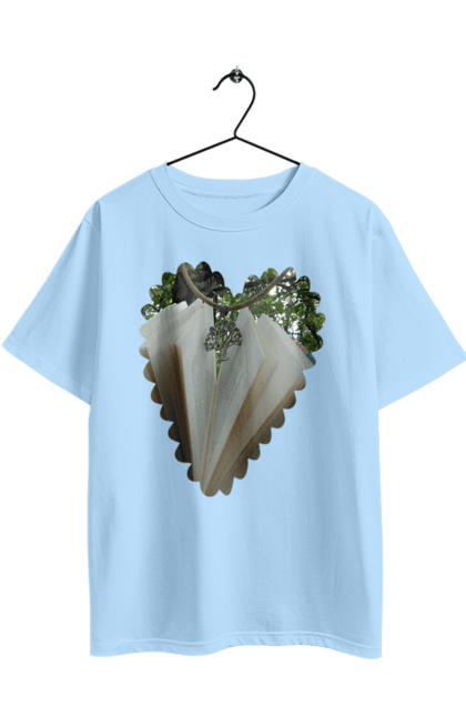 Футболка оверсайз з принтом "Книжкова валентинка". Дерево, книги, книжки, любов, прикраса, природа, серце, форма серця, читання. 2070702