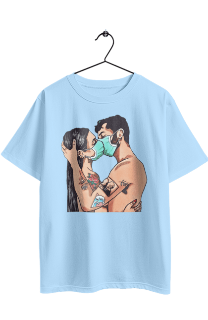 Футболка оверсайз з принтом "Коронавірусна Любов". Карантин, коронавірус, кохання, маска, поцілунок. 2070702