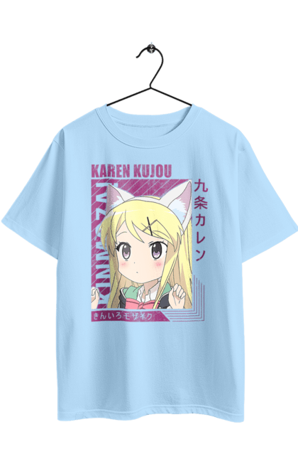 Oversized t-shirt with prints Kiniro Mosaic Karen Kujo. Anime, gold mosaic, karen, karen kujo, kiniro mosaic, kinmoza, manga. 2070702