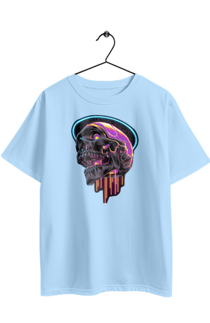 Футболка оверсайз з принтом "Череп". Зуби, кістки, неон, очі, череп. 2070702