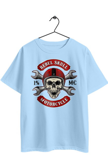 Oversized t-shirt with prints skull motorist. Amateur, helmet, motorcycle, skull. 2070702