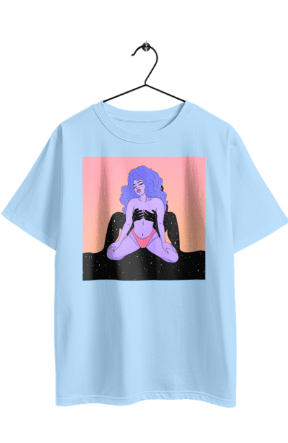 Oversized t-shirt with prints Purple Girl In Panties. Alien, in panties. 2070702