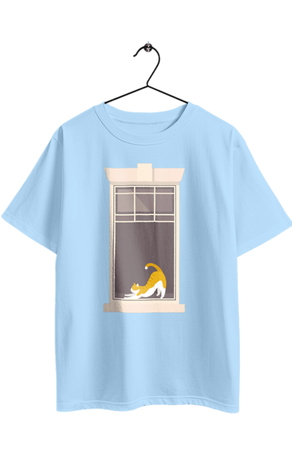 Футболка оверсайз з принтом "Кіт В Вікні". Вікно, кіт, потягушки, рудий. 2070702
