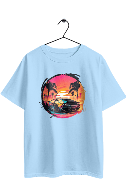 Футболка оверсайз з принтом "Ламборджині Ретровейв". Авто, автомобиль, ламба, ламборджині, машина, машини, ретровейв. 2070702