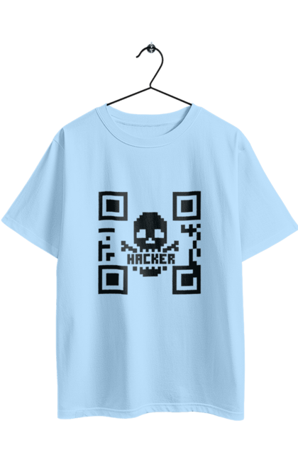 Футболка оверсайз з принтом "Хакер hacker". Geek, hacker, ios, qr code, qr код, ай ті, айтішник, геймер, гік, іт, мем, позитив, пранк, програміст, розробник, хакер. 2070702