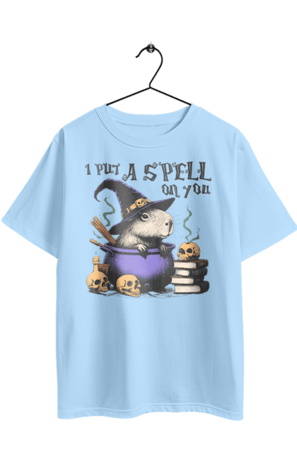 Футболка оверсайз з принтом "Капібара Хелловін". Capybara, halloween, відьма, водосвинка, гарбуз, гризун, капібара, свято, тварина, хелловін. 2070702