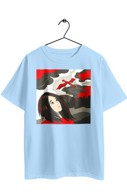 Футболка оверсайз з принтом "Дівчина та дракон". Дівчина, дракон, романтика, фентезі. 2070702