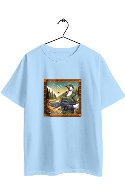 Футболка оверсайз з принтом "Гусячий десант". Біологічна зброя, бойові гуси, військовий гусак, гусячий десант, зброєні сили, прапор, символіка, україна. 2070702